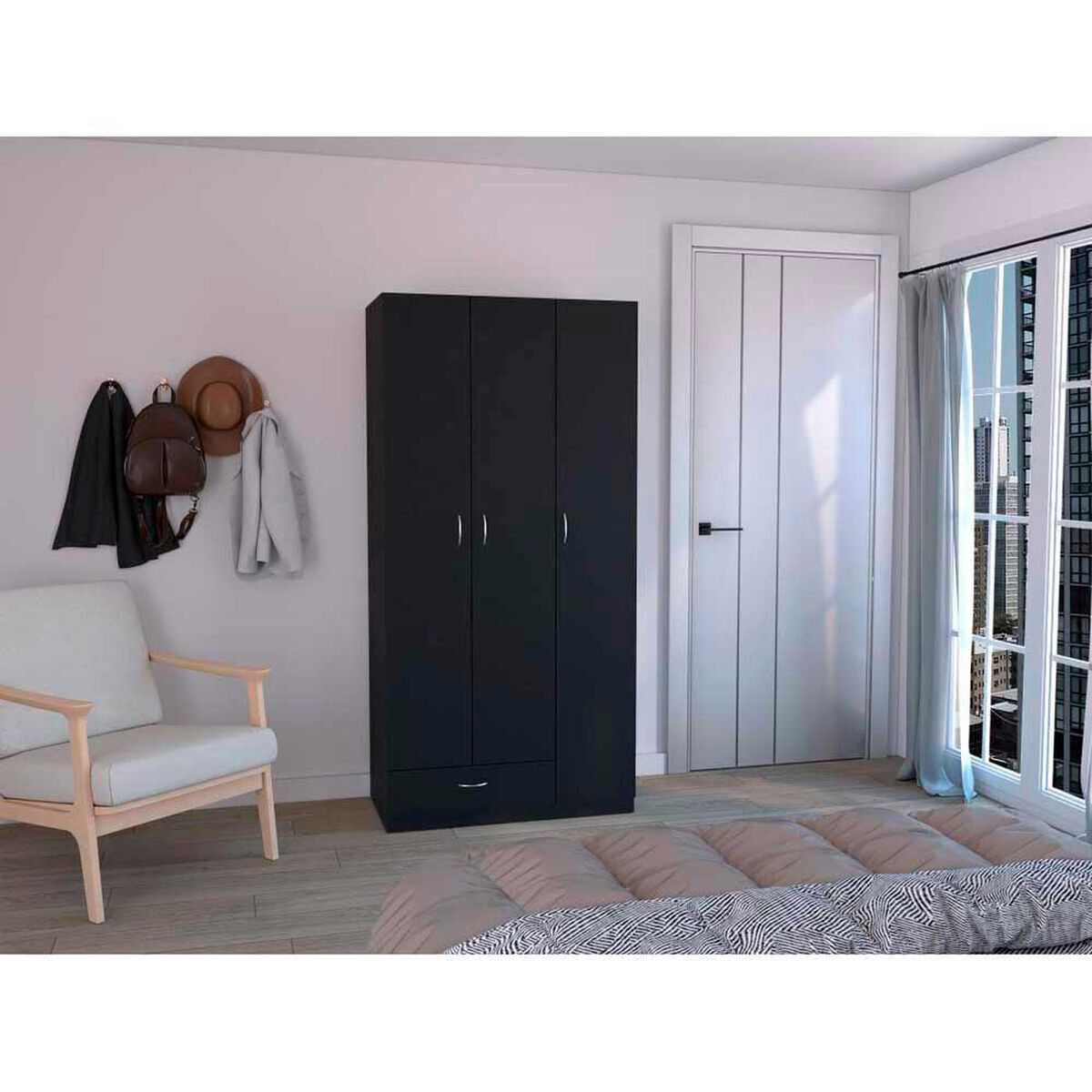 Cl&oacute;set TuHome Z-90 3 Puertas 1 Caj&oacute;n Wengue