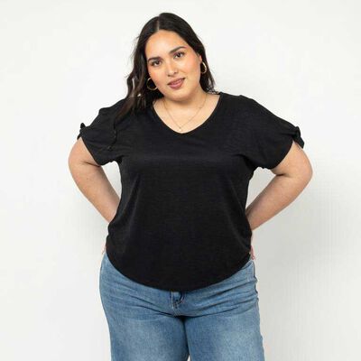 Polera Manga Corta Nudos Mujer Extralindas Negro