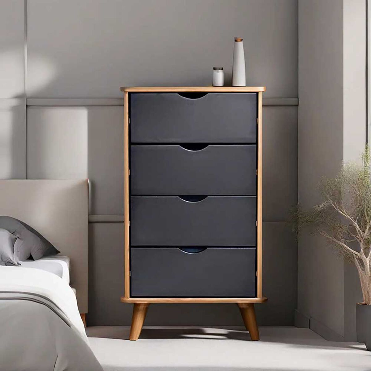 Cómoda Vekkahome Lia 4 Cajones Café