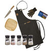 Set Parrillero Wayu Delantal + Guante Pro + Plato de Madera + Cuchillo Chef + Mix de Sales + Caja Fósforos