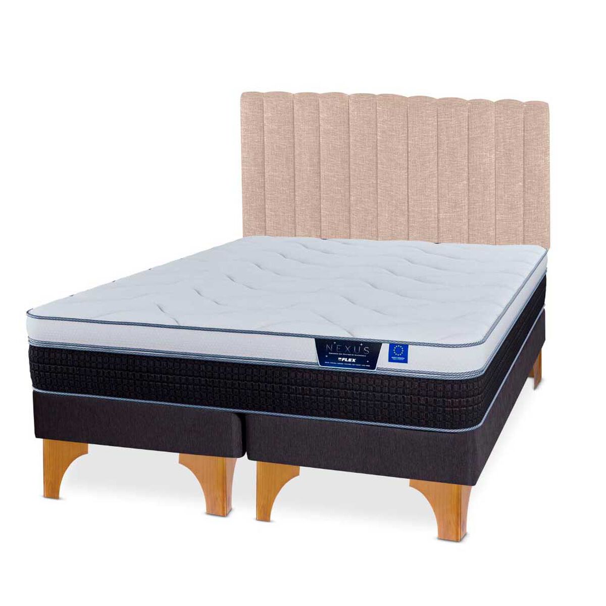 Cama Europea Flex King Nexus + Respaldo Tubular Beige