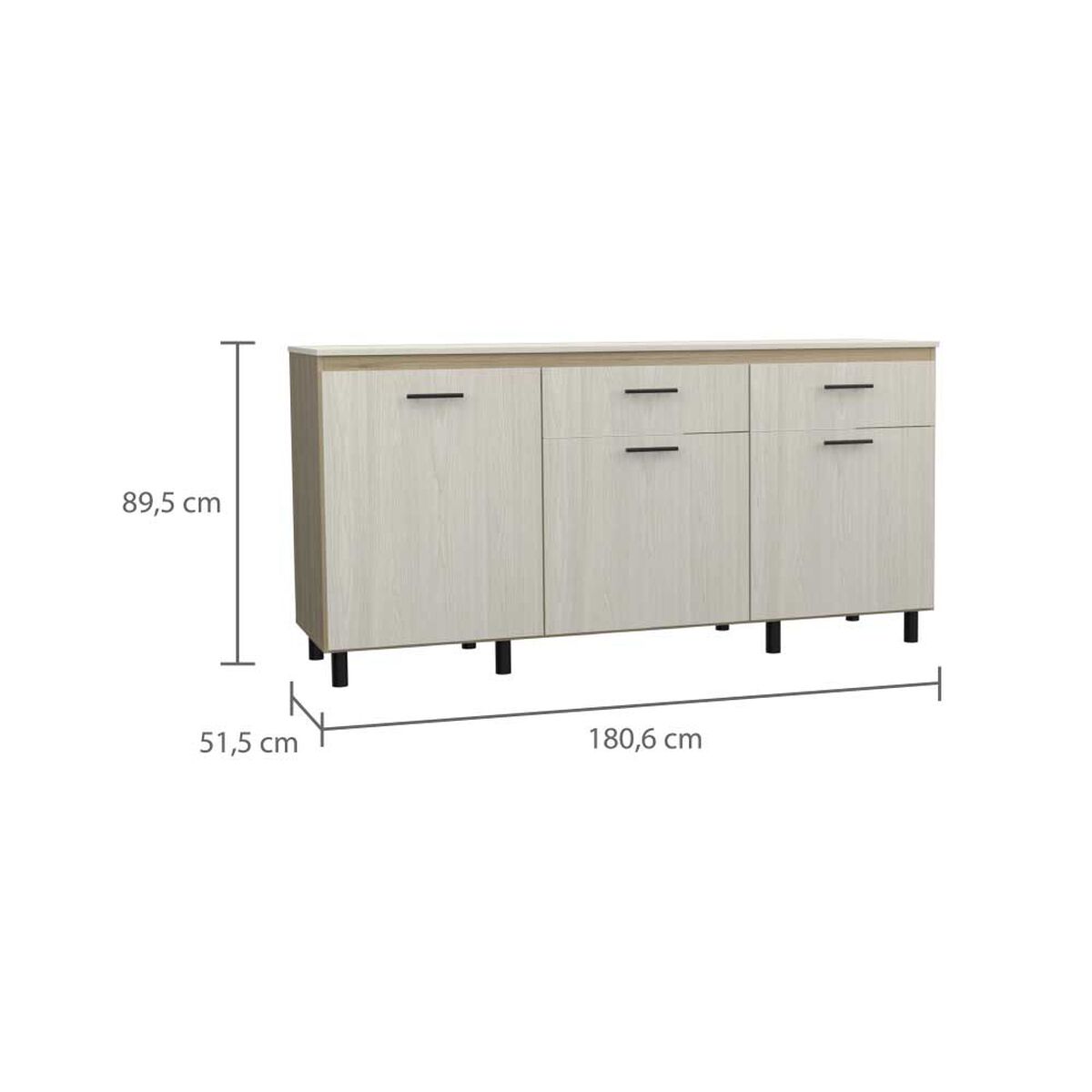 Mueble de Cocina Inferior TuHome Gante 2 Puertas 2 Cajones Rovere Niebla