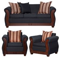 Juego de Living Ruzam Mobel Atenas Sofá 3 Cuerpos + Dos Sillones 1 Cuerpo Lino Marengo