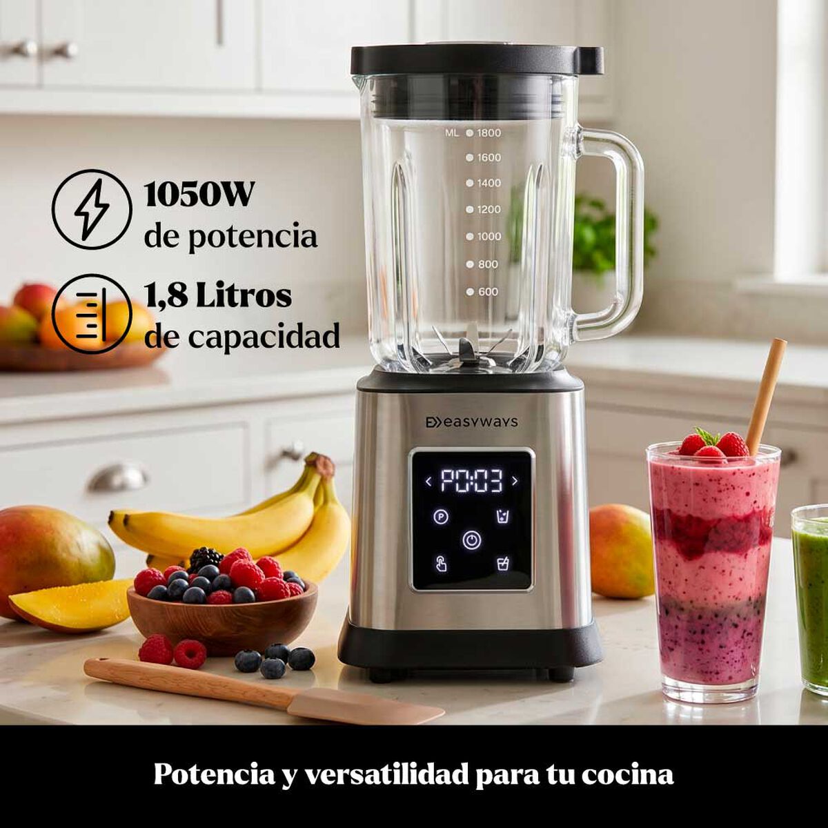 Licuadora Easyways PowerBlend 1,8 Litros + Vaso to GO Silver
