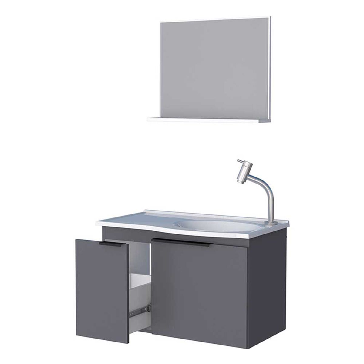 Vanitorio + Lavamanos + Espejo con Repisa Vekkahome Quartzo Gris