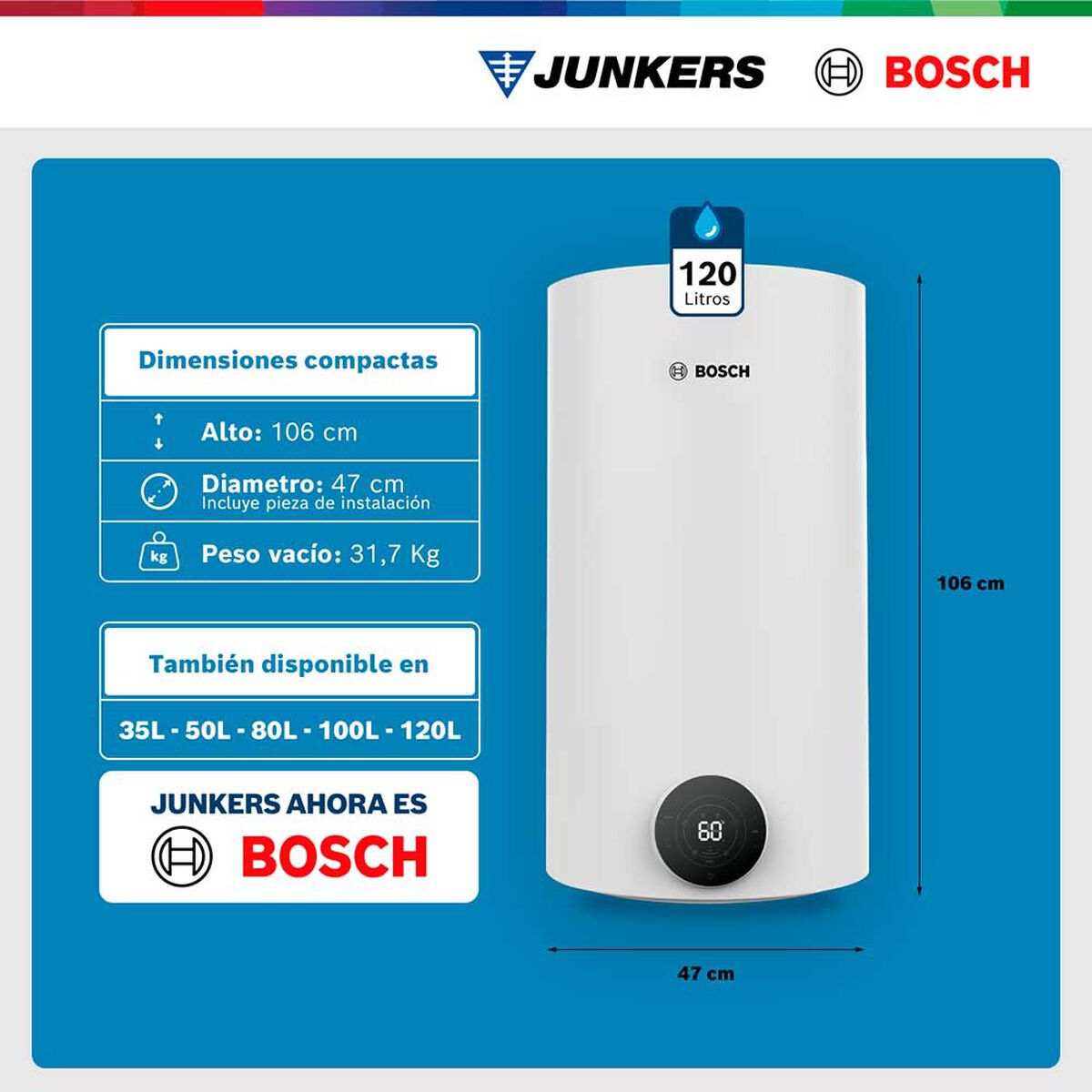 Termo El&eacute;ctrico Bosch Tr4000T 120 lts. Blanco