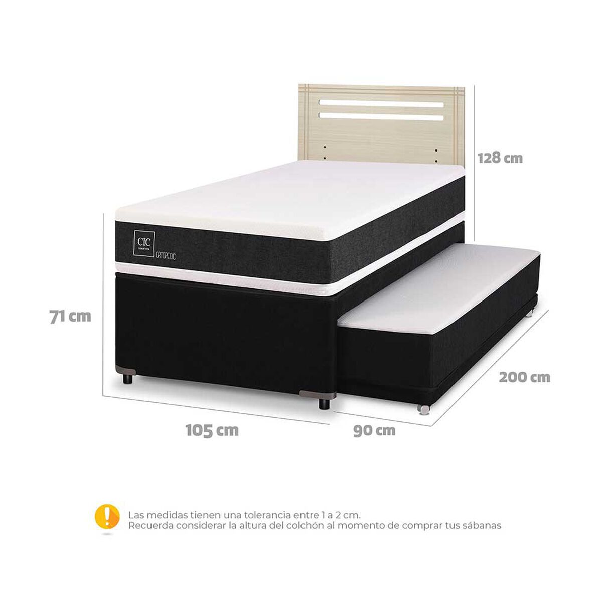 Cama Nido CIC 1,5 Plazas Ortopedic + Respaldo Munich Alpino