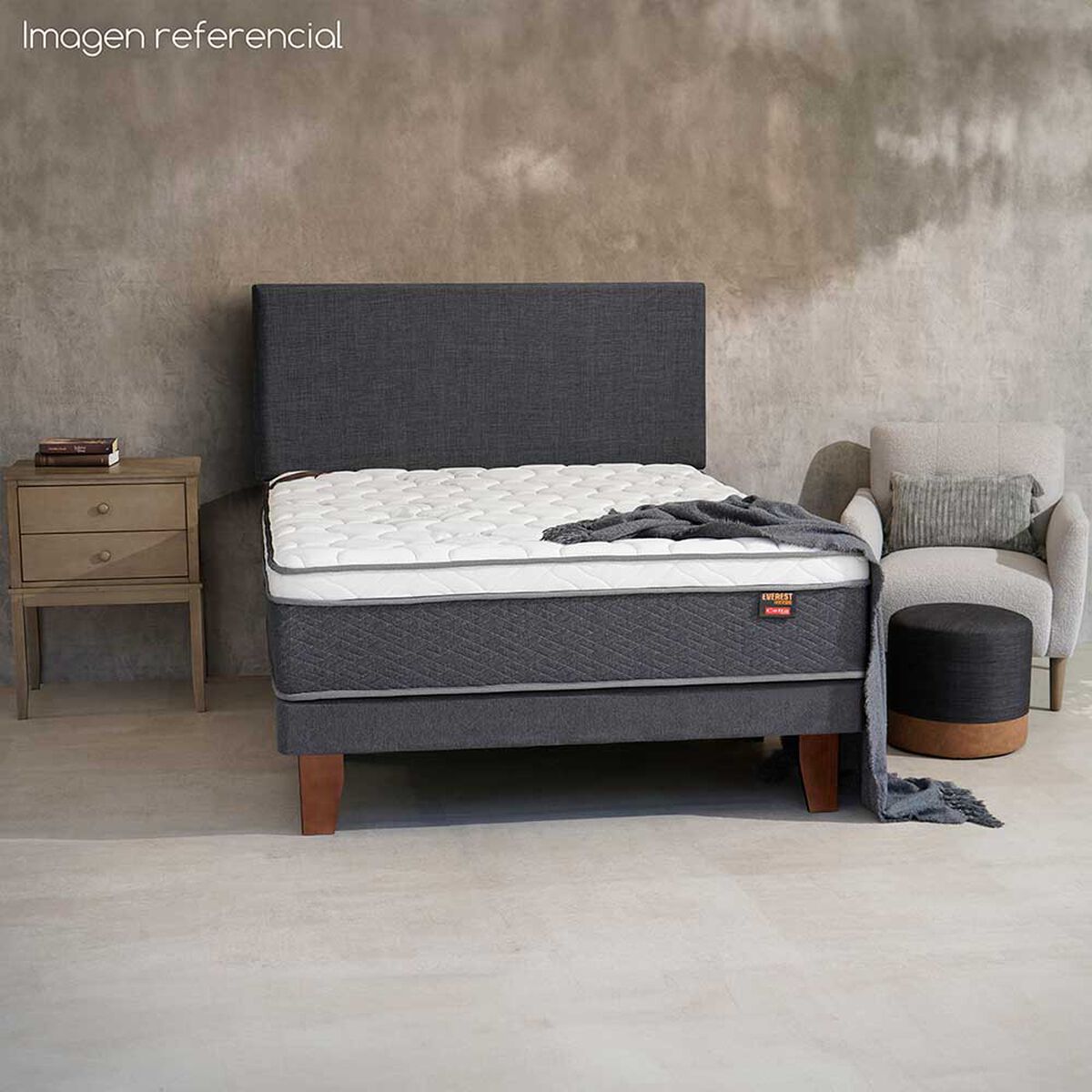 Cama Europea Celta Base Dividida King Everest + Respaldo Everest