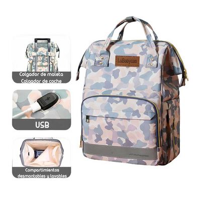 Imagen 1 del producto Mochila Maternal Impermeable con Usb Lubabycas Gris