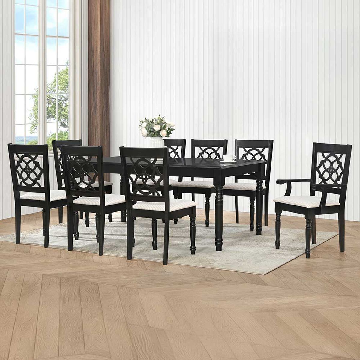 Juego de Comedor Casanova New Barcelona 6 Sillas + 2 Sitiales Negro Beige