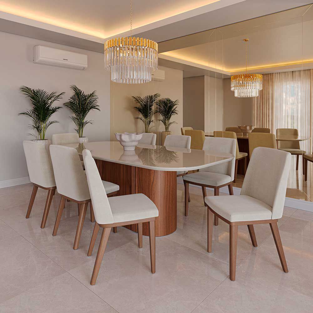 Comedor Decocasa Kalina 8 Sillas Off White Castaño