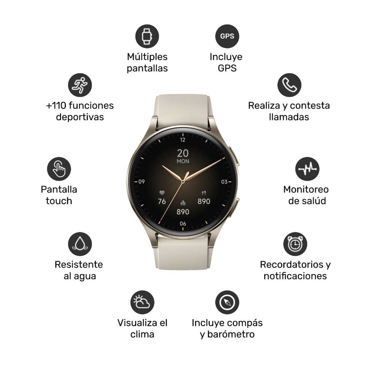 Kit Smartwatch Lhotse Vibe 05 Cream + Audífonos Rosado
