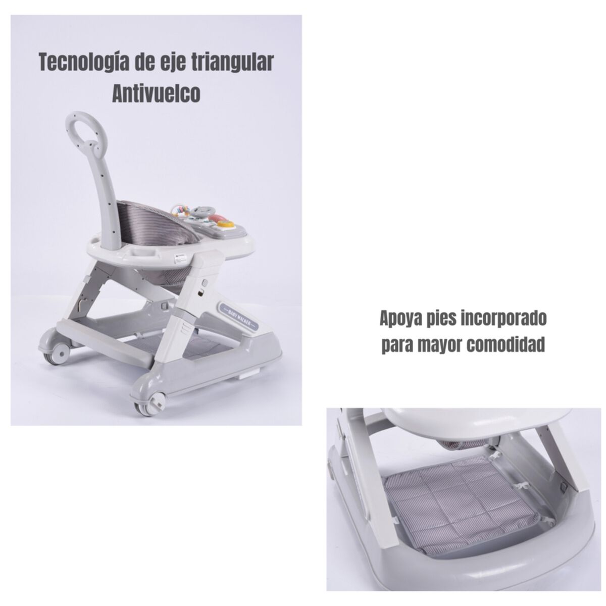 Andador Caminador 5 En 1 con Apoya Pies Gris LuBabycas