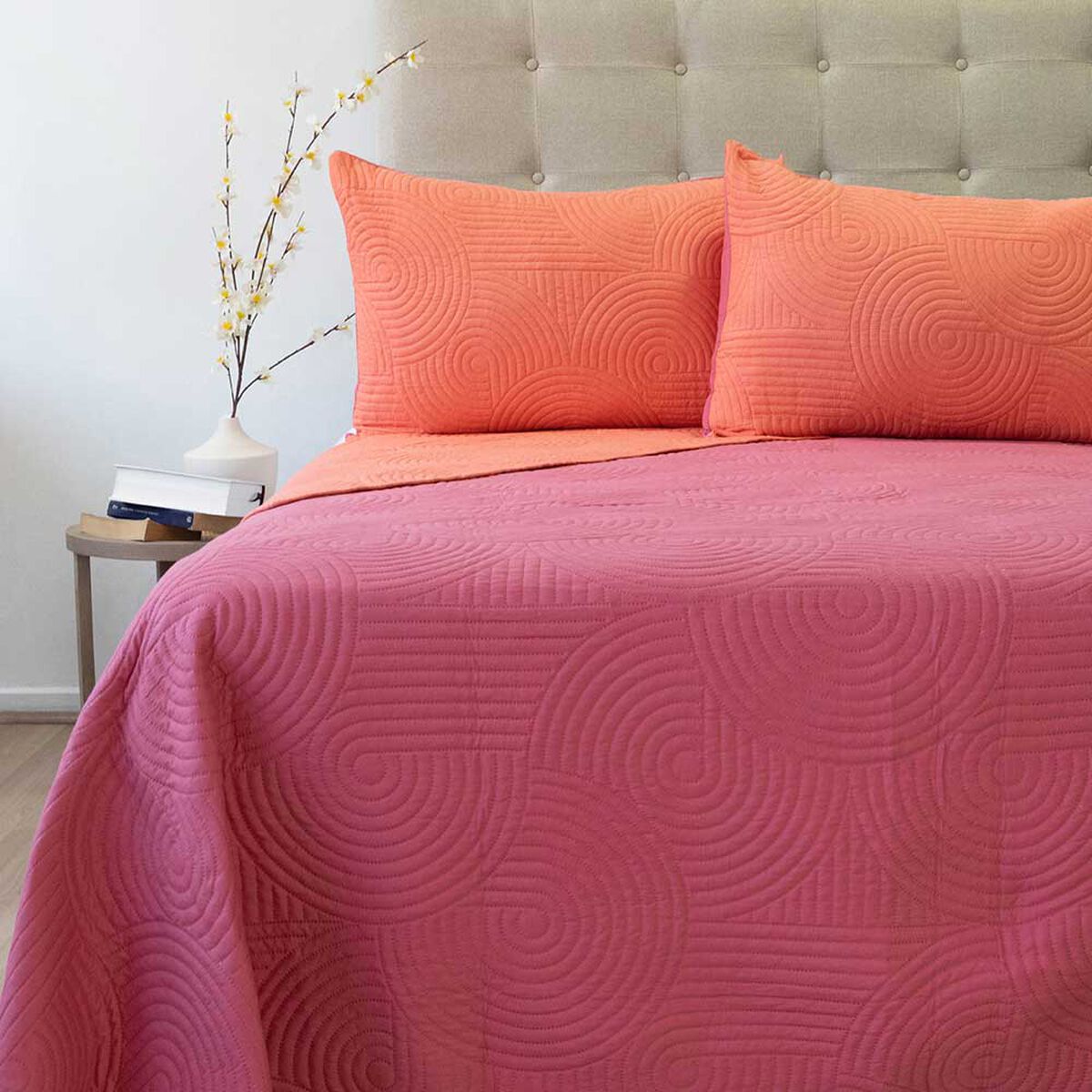 Quilt Doral 2 Plazas Salmon Rosa Origins