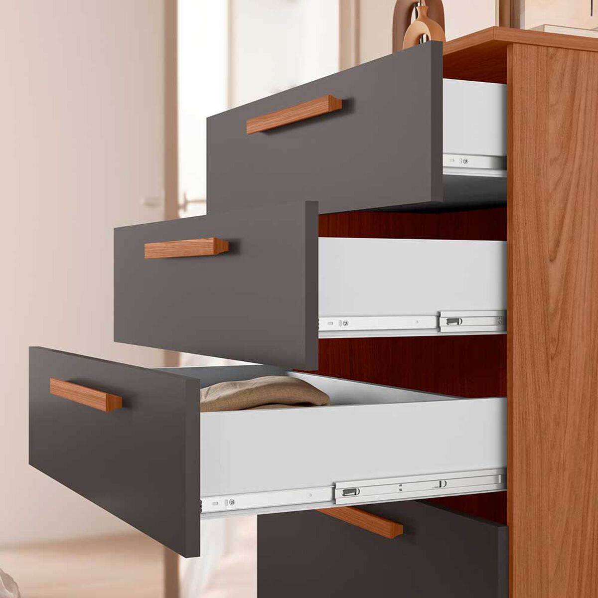 Combo Clóset Casanova Fit 4 Puertas 2 Cajones Café y Gris + Cómoda Casanova Aruba 4 Cajones Café y Gris