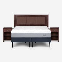 Cama Europea Rosen Base Dividida 2 Plazas Indie + Respaldo + 2 Veladores Rachel