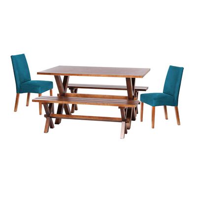 Juego de Comedor Latam Home Sevilla Cadiz 2 Sillas + 2 Bancas Velvet Azul Petróleo