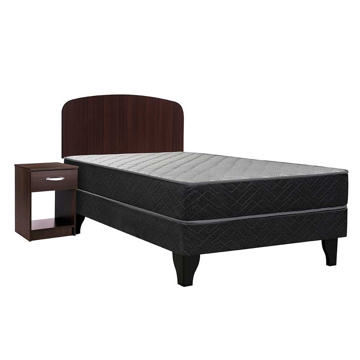 Cama Europea Celta 1,5 Plazas Atlantis Black + Respaldo + Velador Asturias
