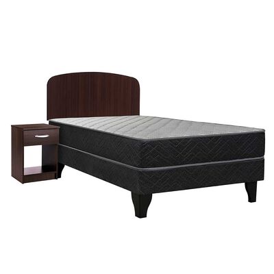 Cama Europea Celta 1,5 Plazas Atlantis Black + Respaldo + Velador Asturias