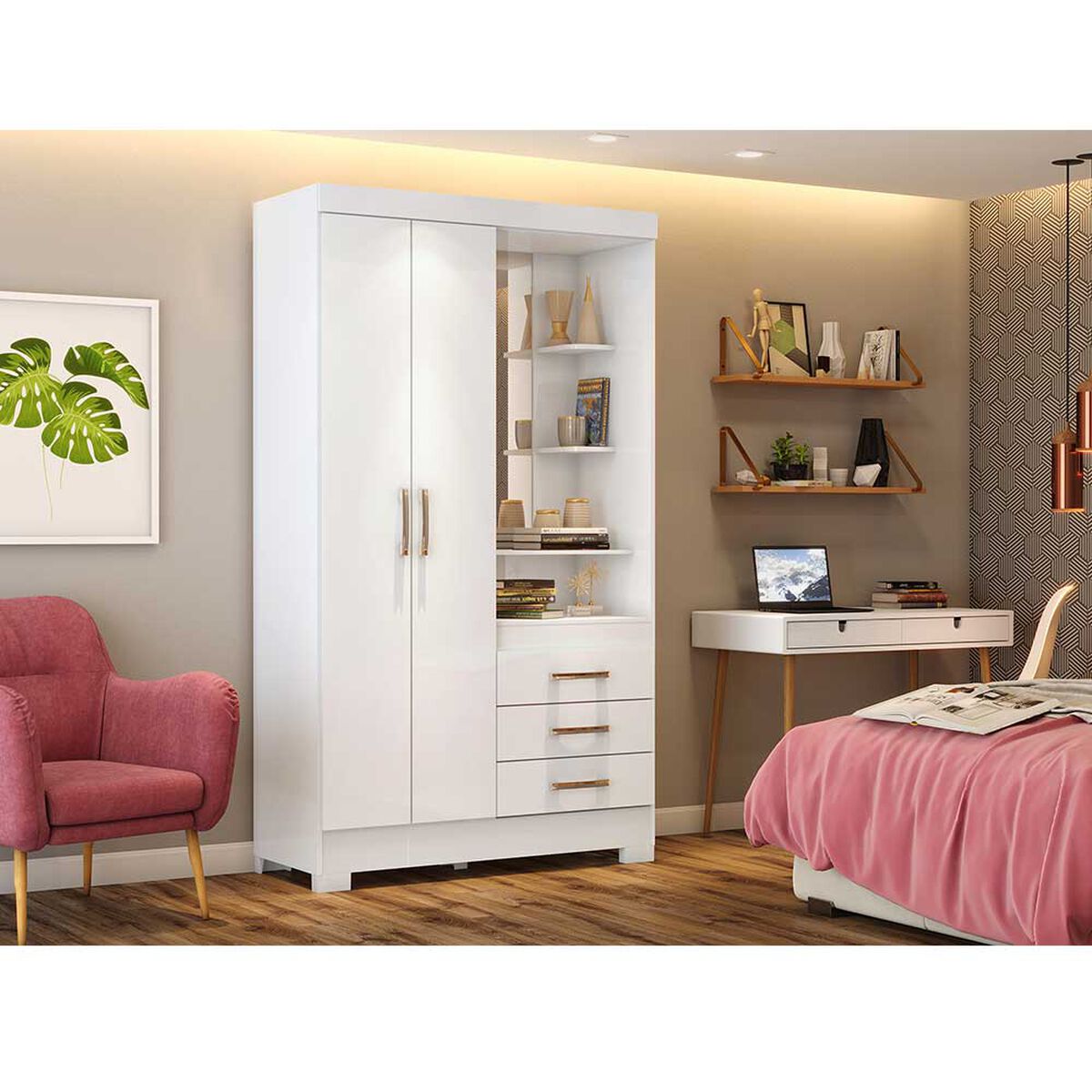 Clóset Home Mobili Titan 2 Puertas 3 Cajones Blanco Rosa
