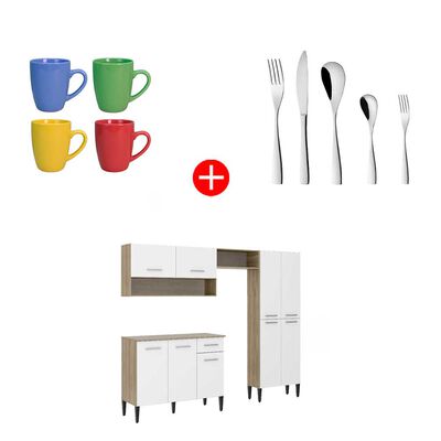 Combo Mueble de Cocina Roca Arizona 1 Cajón 9 Puertas Blanco + Juego de Cubiertos Zibel K-3650 30 Piezas + Set 4 Mugs Casanova MG-0518 Colores