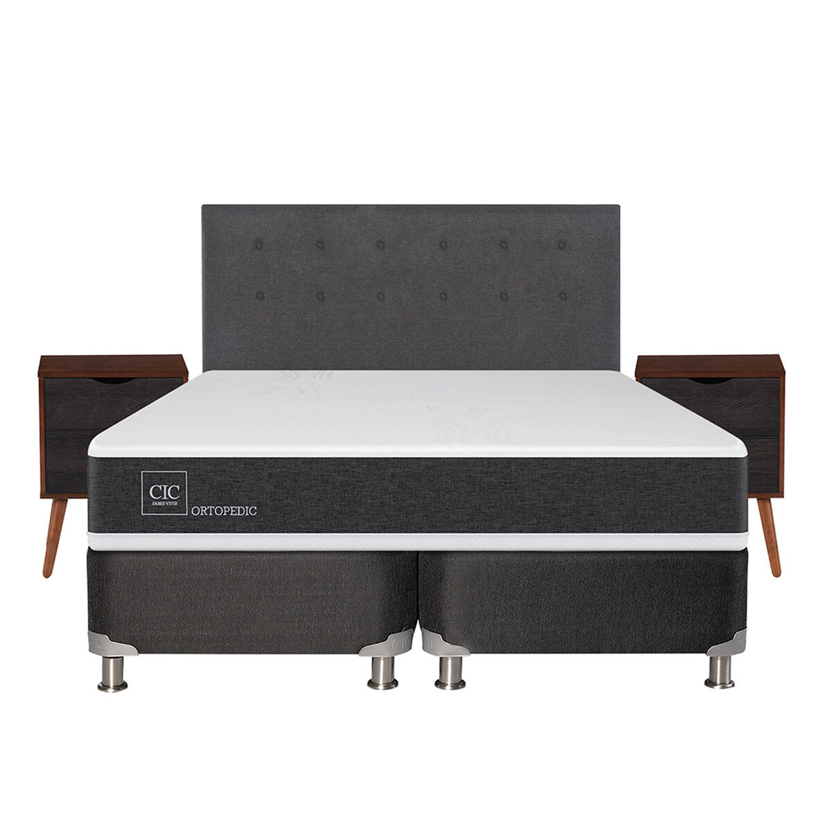 Box Spring CIC 2 plazas New Ortopedic + Respaldo + velador Eufrates