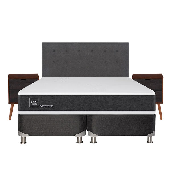 Box Spring CIC 2 plazas New Ortopedic + Respaldo + velador Eufrates