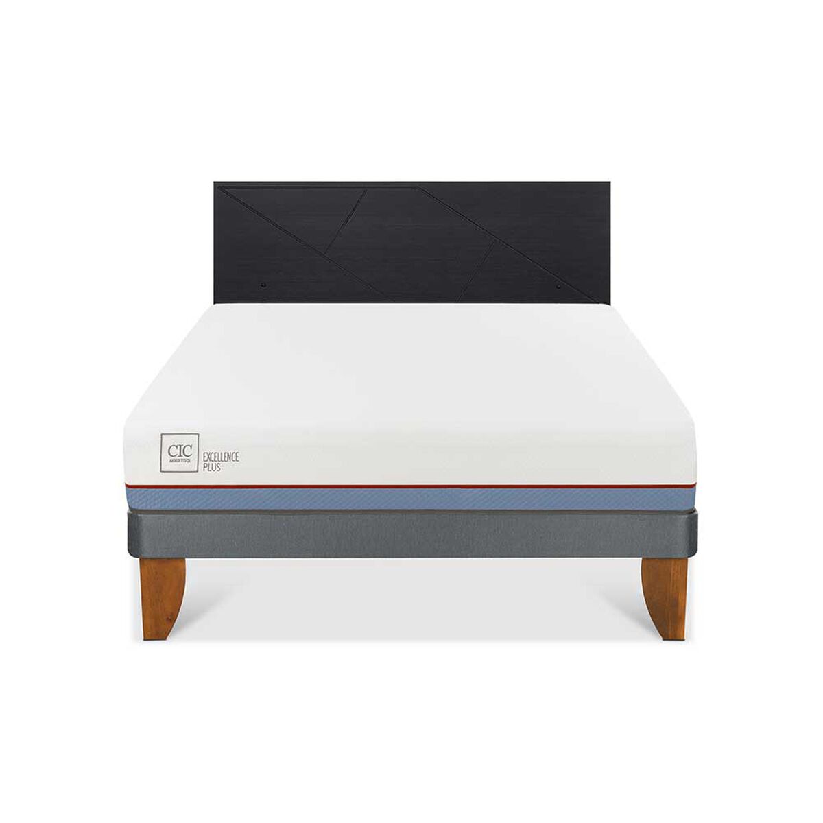 Cama Europea CIC 2 Plazas Excellence Plus + Respaldo Villarrica Negro
