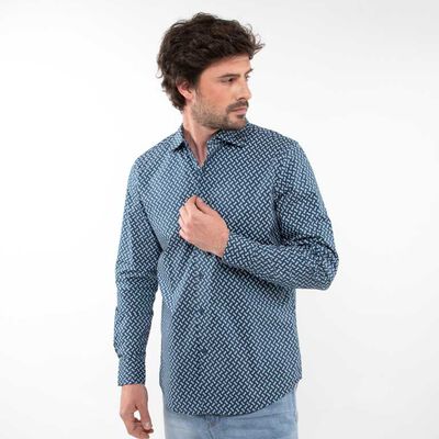Camisa Algodón Estampada Slim Manga Larga Hombre Zibel