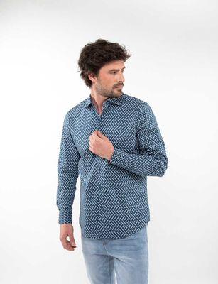 Imagen 1 del producto Camisa Algodón Estampada Slim Manga Larga Hombre Zibel Azul
