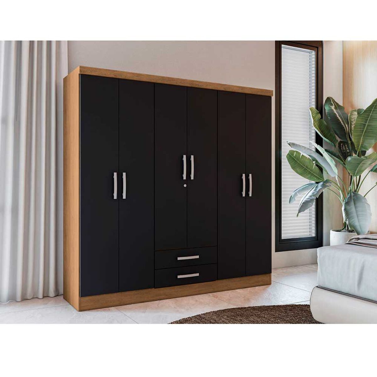 Closet Yardas Isabela 6 Puertas 2 Cajones Freij&oacute; Negro