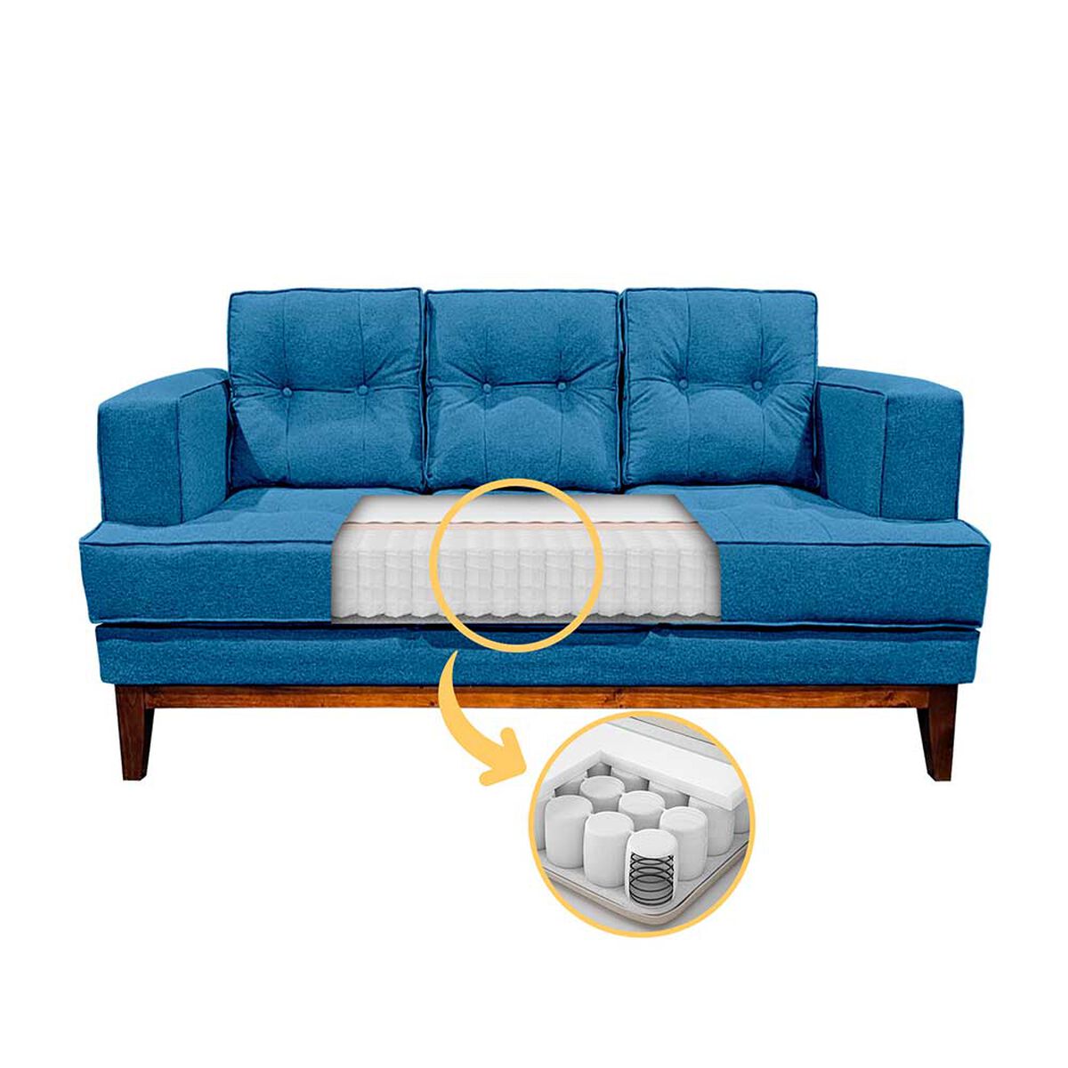 Sofá Living Factory Mañio 3 Cuerpos Azul Petróleo