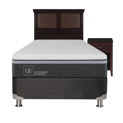 Imagen 1 del producto Box Spring CIC 1,5 Plazas Ortopedic Advance + Respaldo + Velador New Torino