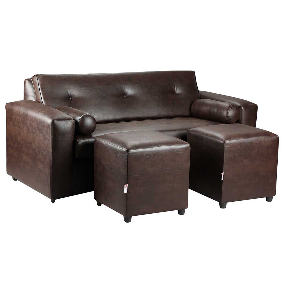 Juego de Living Bodevir Vivo PU 30 Sofá 3 Cuerpos + Dos Pouf 1 Cuerpo Chocolate 