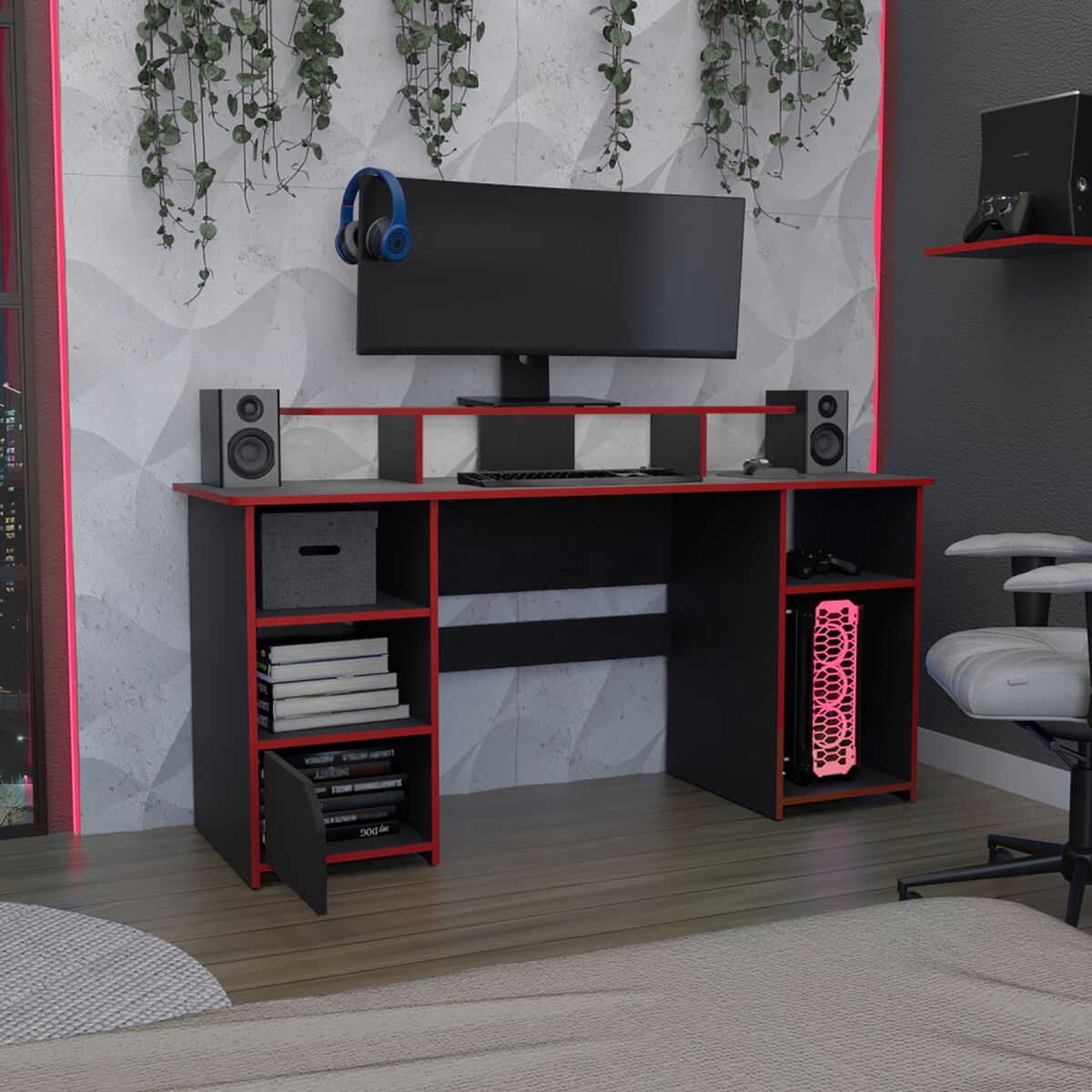 Escritorio Gamer TuHome Keria Wengue Y Rojo