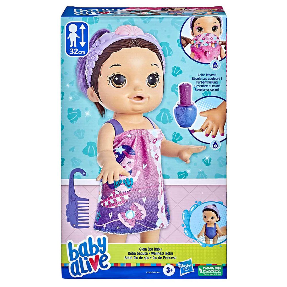 Muñeca Baby Alive Día Spa Sirena Cabello Castaña