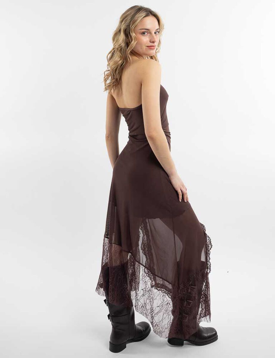 Vestido Maxi Encaje Strapless Mujer Icono