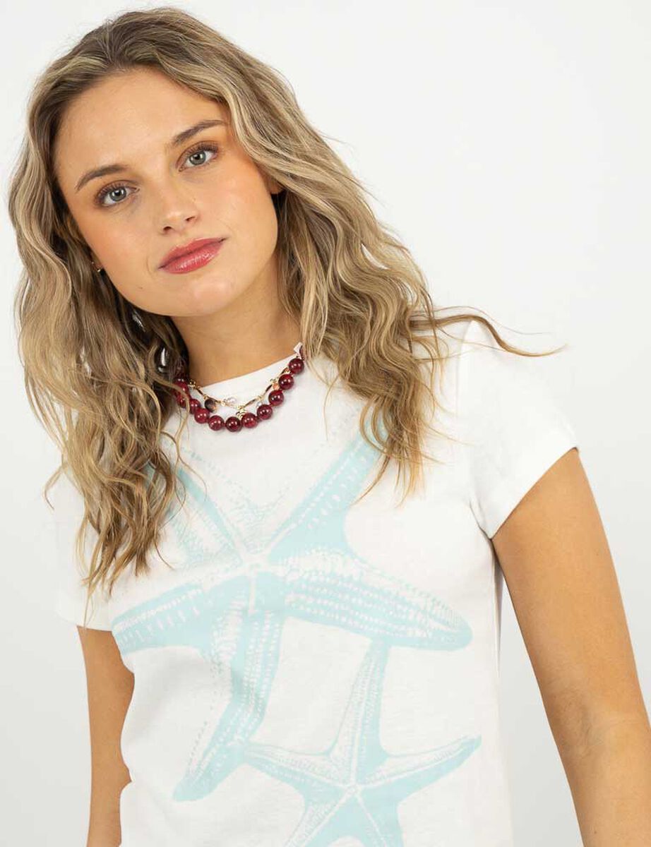 Polera Con Estampado Manga Corta Mujer Icono