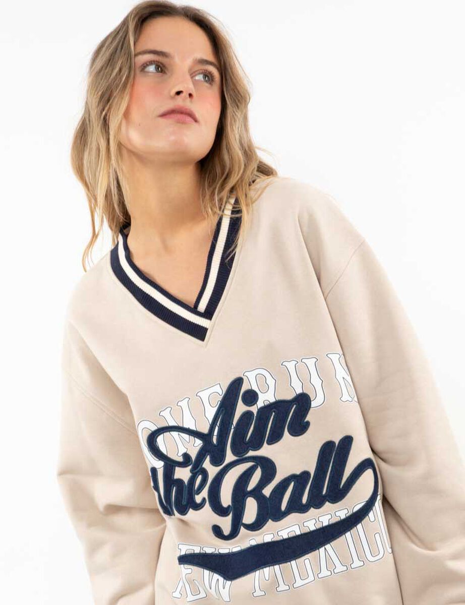 Polerón Oversized Con Estampado Mujer Icono