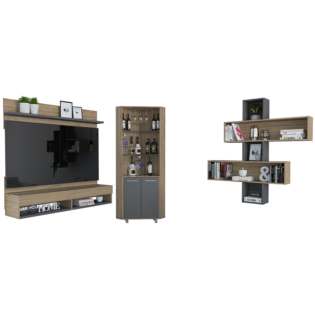 Panel de TV Hasta 60" + Bar Alto + Repisa 2B TuHome The Wall