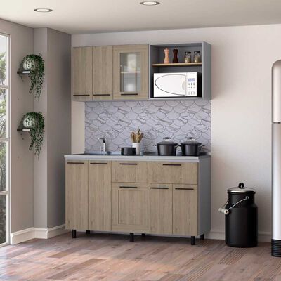Combo Modulo Inferior con Lavaplatos + Modulo Superior TuHome Hasselt Gris Rovere