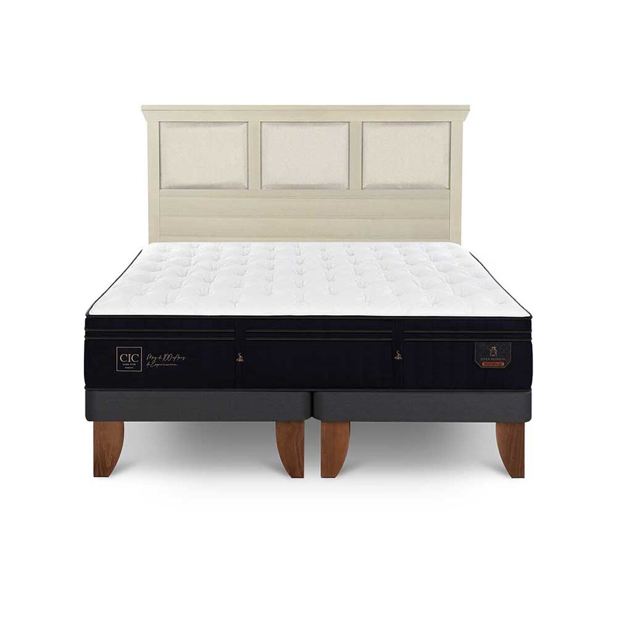 Cama Europea CIC Base Dividida King S&uacute;per Premium + Respaldo Torino Alpino