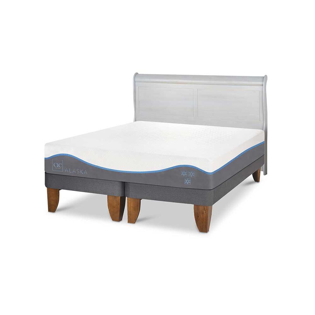Cama Europea CIC Base Dividida 2 Plazas Alaska + Respaldo Miro Alpino