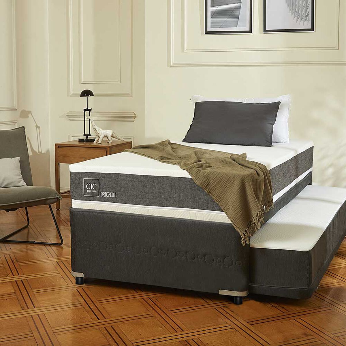 Cama Nido CIC 1,5 Plazas Ortopedic + Respaldo Dublin Alpino