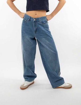 Imagen 1 del producto Jeans Indigo Rayas Wide Leg Mujer Icono Celeste