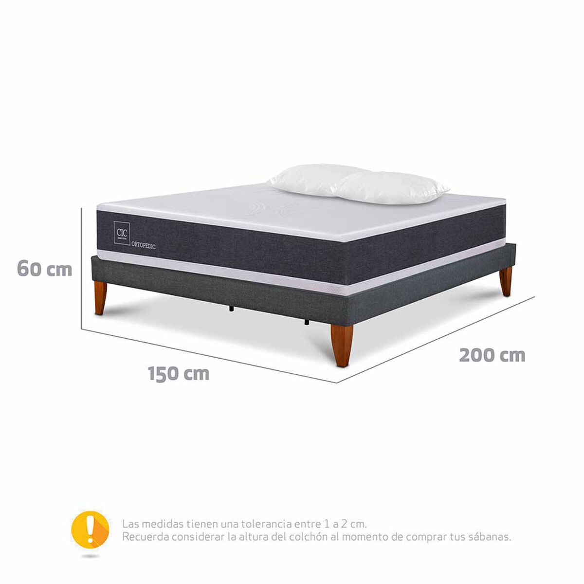 Cama Europea CIC 2 Plazas New Ortopedic + Almohadas