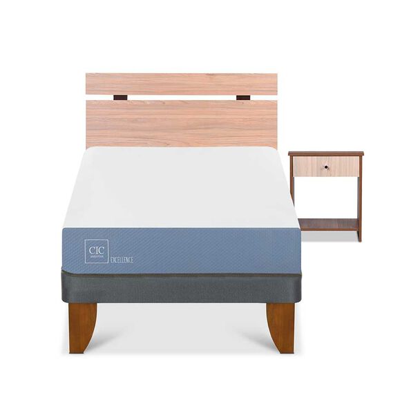 Cama Europea CIC 1,5 Plazas Excellence + Respaldo + Velador