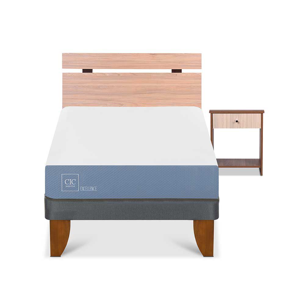 Cama Europea CIC 1,5 Plazas Excellence + Respaldo + Velador