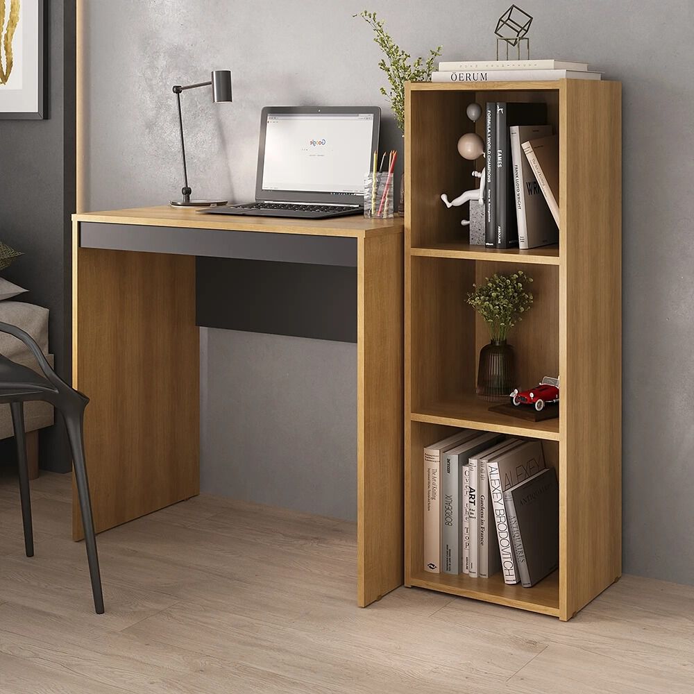 Escritorio + Librero Mons Home Office Mel/Preto