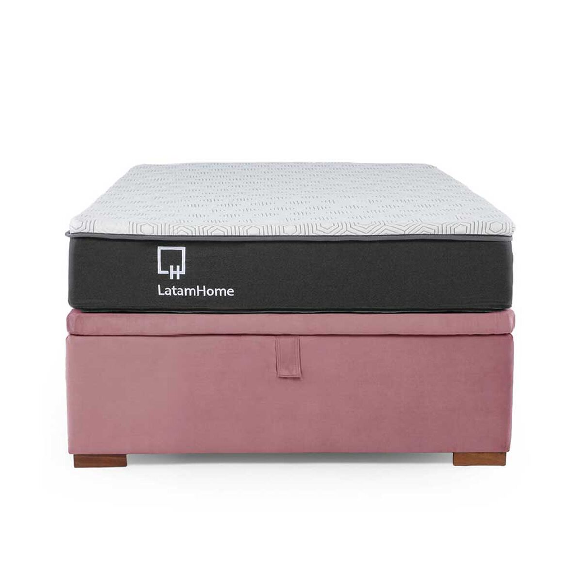Cama Boxet Latam Home 1.5 Plazas + Colch&oacute;n Resortes Zen Pro Funda Lavable Palo Rosa